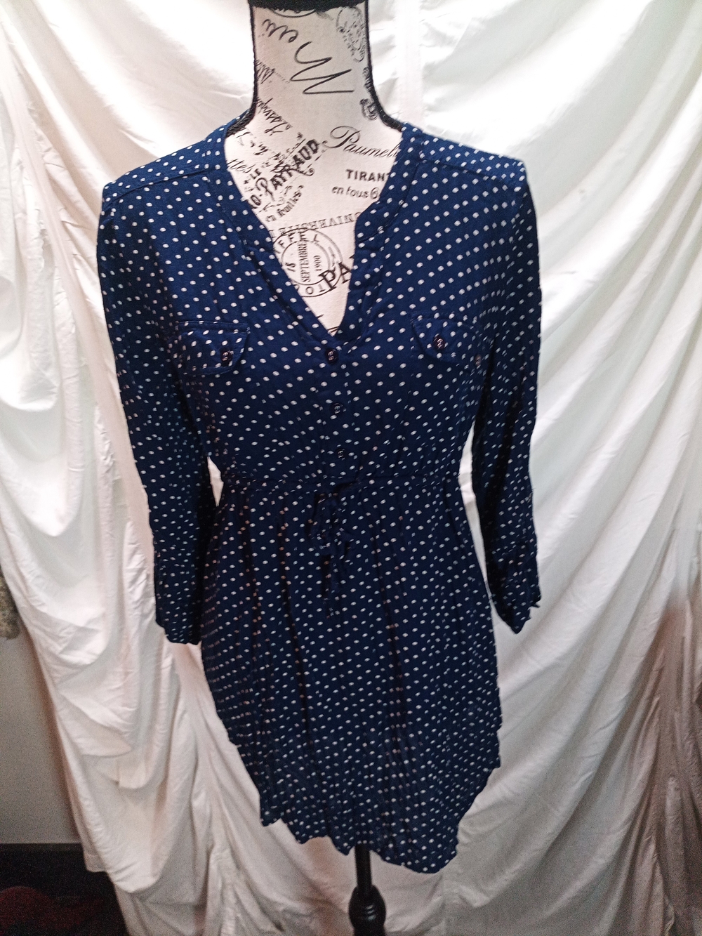 Motherhood Navy White Polka Dot Tie-Waist Blouse